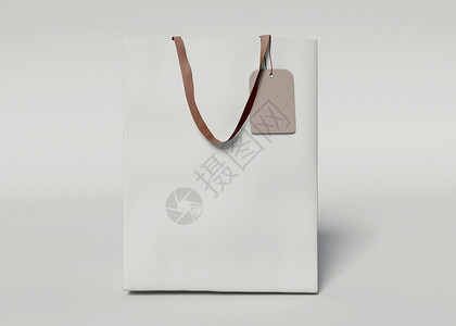 手提袋标签边框3D说明纸袋贴有孤立背景标签的纸袋商店概念背景
