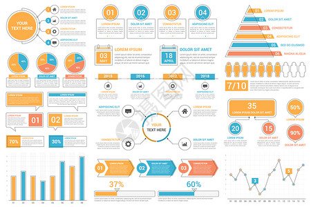 渐变流图地理要素条形和线图百分比饼形图步骤选项时间表人口信息矢量eps10插图插画