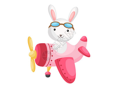 飞机飞行员卡通可爱驾驶飞机的飞行员兔子插画