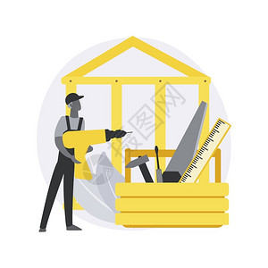 定广门木匠服务抽象概念矢量说明建筑维修和房屋翻新家具维修木制隔间定柜子窗框木工抽象隐喻插画