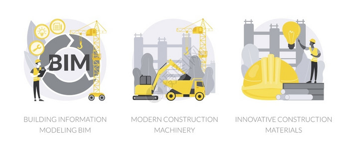 建造信息模型现代建筑机械新材料重型设备抽象比喻建筑技术创新抽象概念矢量图解背景图片