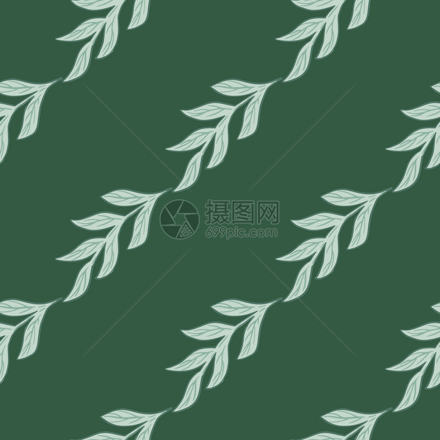 最小无缝模式配有浅蓝色树枝装饰物绿色背景自然用于织物设计纺品印刷包装封面矢量图示自然背景用于结构设计矢量图示最小无缝模式配有浅蓝图片