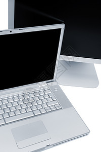 现代笔记本电脑和白色背景的监视器图片