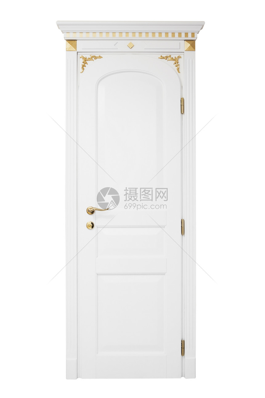 白色背景的金装饰门图片