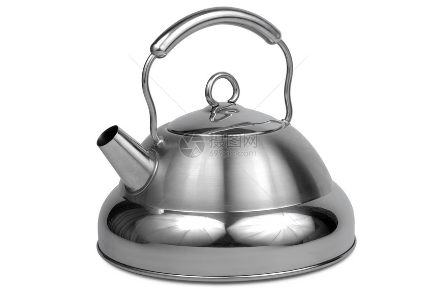 白色背景的现代金属茶壶图片