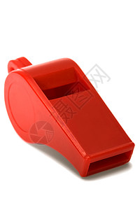 白色背景的红塑料口哨图片