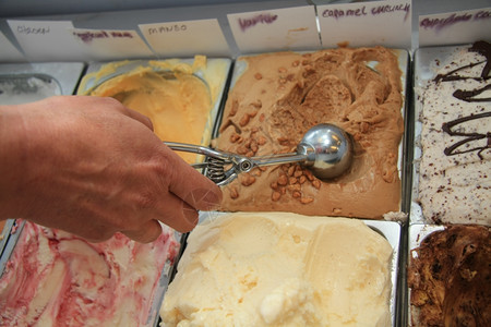 挖冰淇淋的手图片