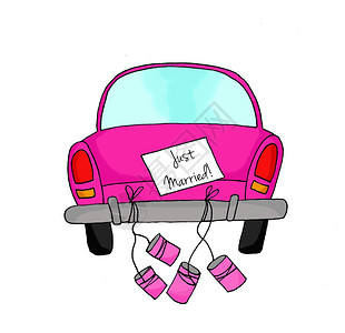卡通粉色快递车粉色的车有锡和刚结婚标志背景