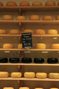 在商店展示的荷兰传统奶酪背景图片