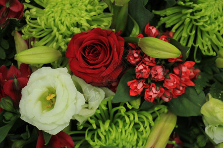 古典绿色红和白的婚礼花束背景图片