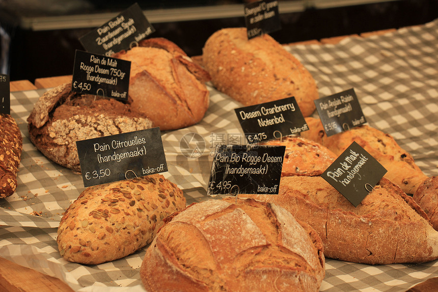 市场上的奢华手工面包标签案文荷兰产品和价格信息图片
