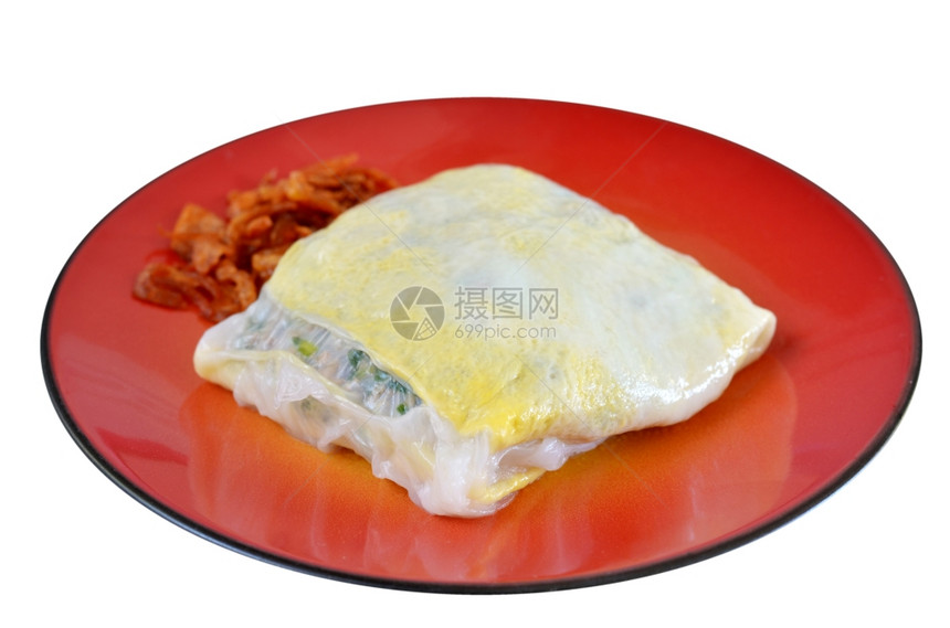 越南大米面卷填满了猪肉片和鸡蛋炸洋葱图片