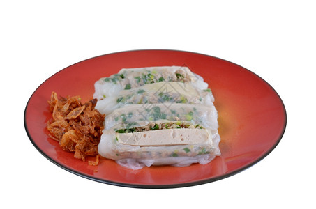 最喜欢的越南菜越南米粉卷配猪肉片越南香肠和蔬菜配炸洋葱背景图片
