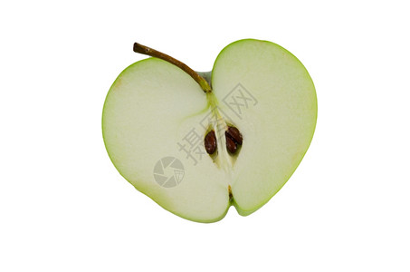 半颗绿色苹果心在白上图片