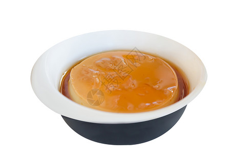 Caramel蛋在碗里而不是白色背景Cupstard图片