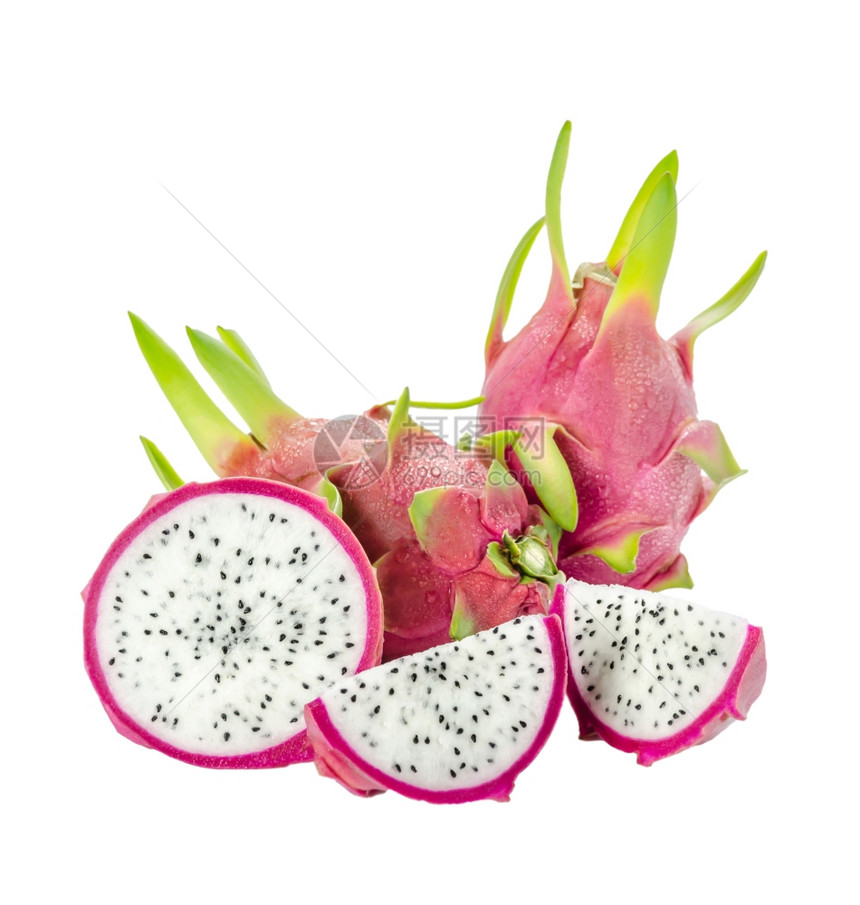 新鲜龙果RipeDragon水果或白底切片的Pitaya白底切片图片