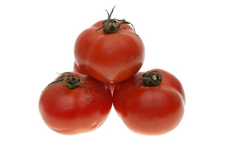 三个红色西柿被白背景孤立图片