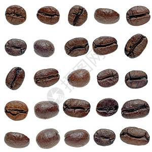 白色背景的一连串咖啡豆图片