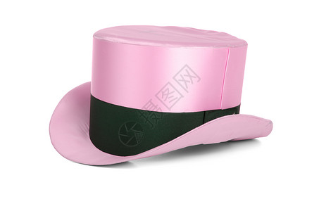 粉色顶帽子白背景的棕深丝带高清图片