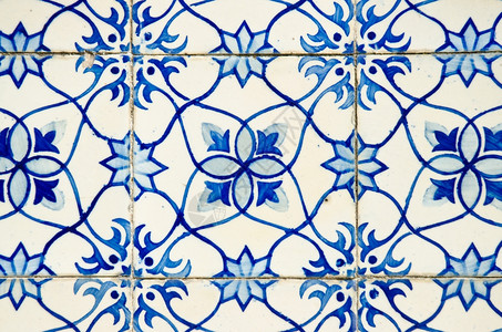 葡萄牙阿祖列霍斯古老的瓷砖蓝色背景图片