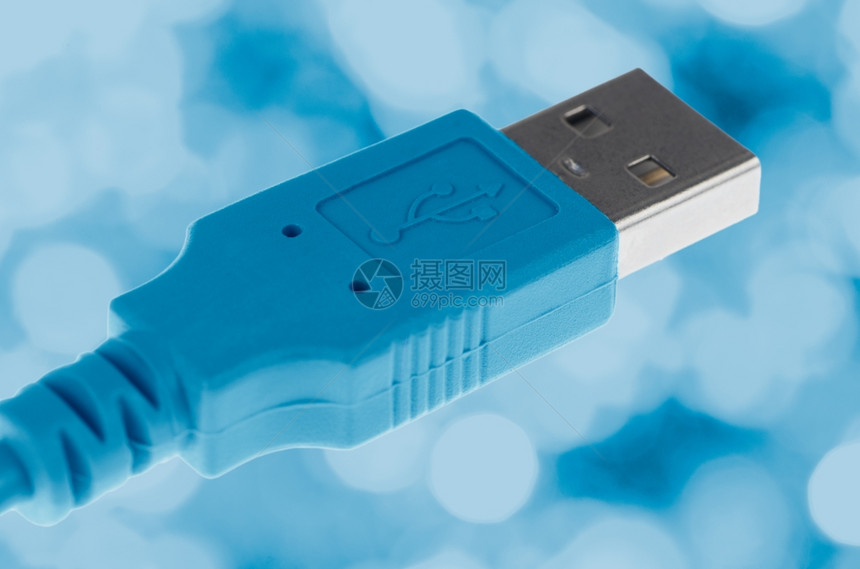 蓝色电脑USB缆蓝色背景图片