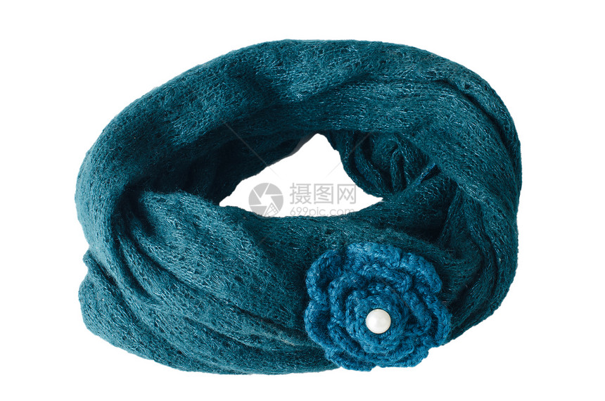 蓝色的温暖围巾与白色背景隔绝图片