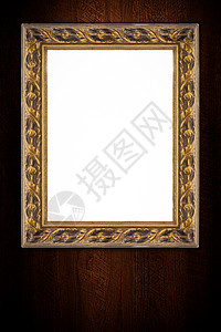 金框线旧木墙的图片框背景