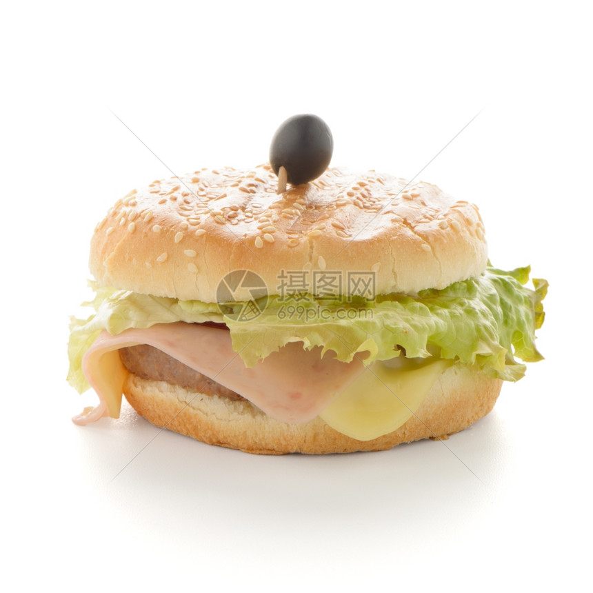 白色背景的美味汉堡包图片