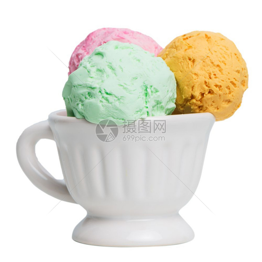 三种不同口味的冰淇淋把碗装满图片