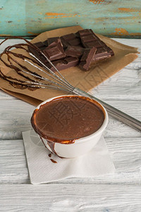 搅拌器和融化的巧克力图片