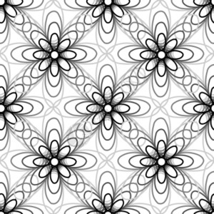由圆和椭创造的无缝黑白抽象花型图片