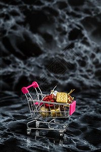 空的微型购物图黑色大理石背景的微型购物图图片