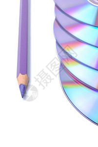 紫色铅笔和白的CD关闭背景图片
