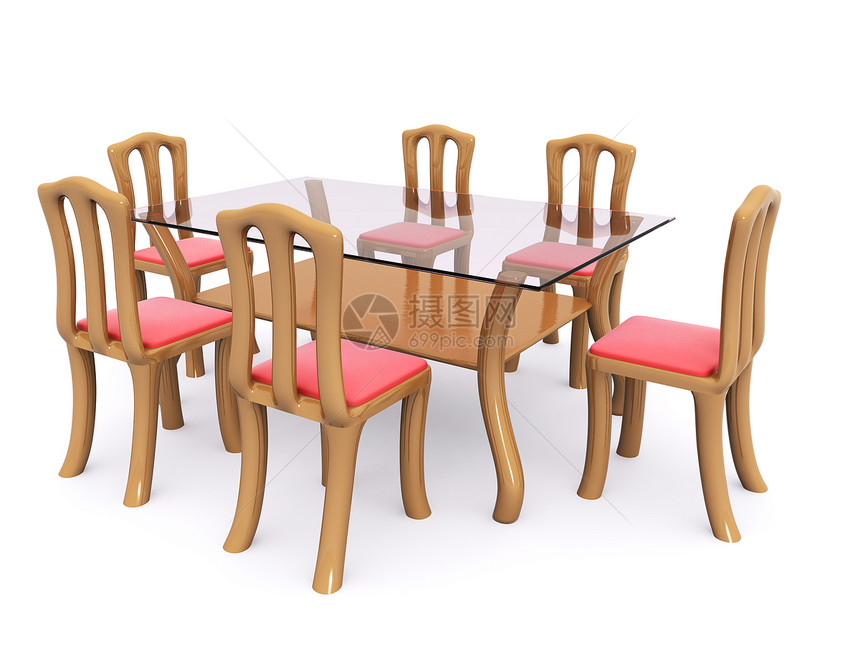 配有椅子的玻璃餐桌3d图片