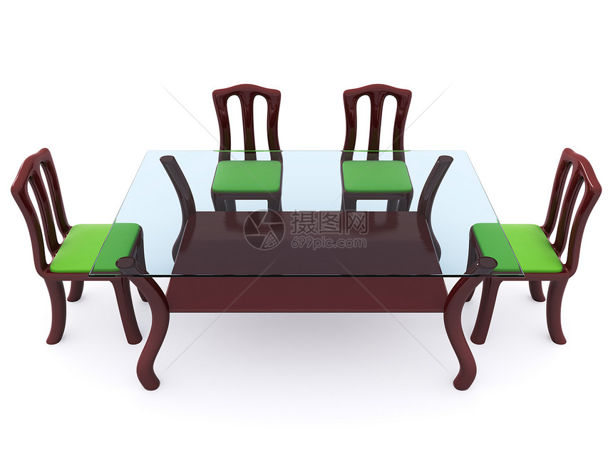 配有椅子的玻璃餐桌3d图片