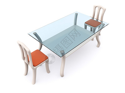 两张椅子的玻璃餐桌3d图片