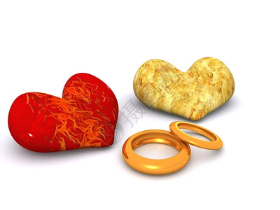 两颗红心和戒指3D情人节图片