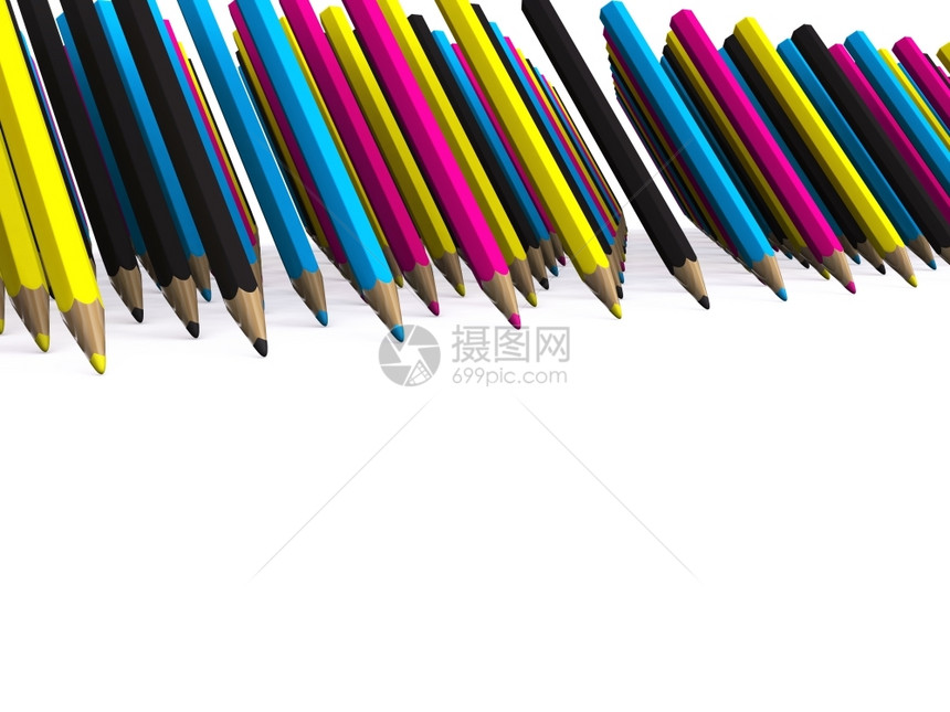 CMYK多行彩色铅笔3D图片