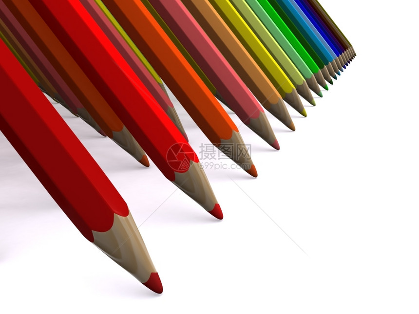 多行彩色铅笔3D图片