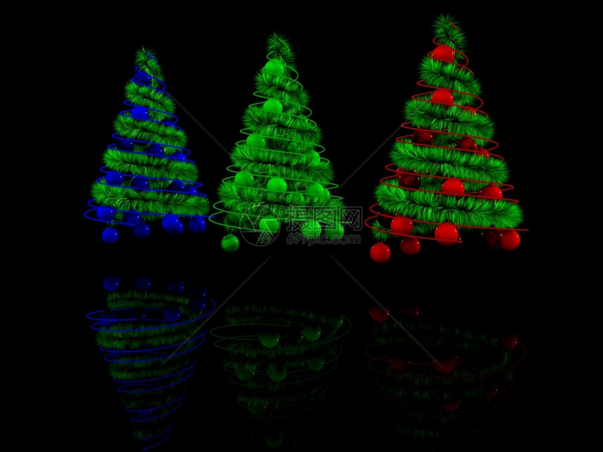 带有装饰的抽象螺旋圣诞树3d图片