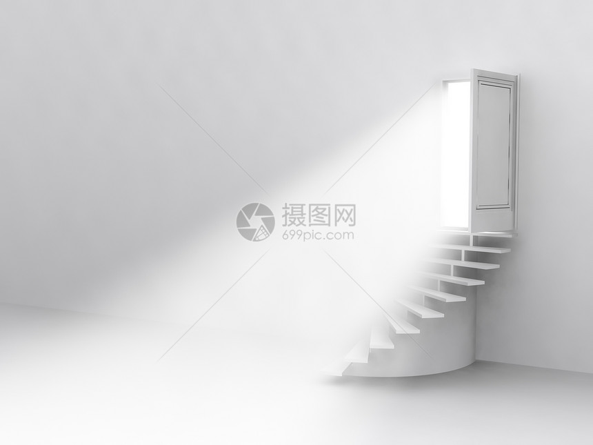 开着门的灯光楼梯上3D图片