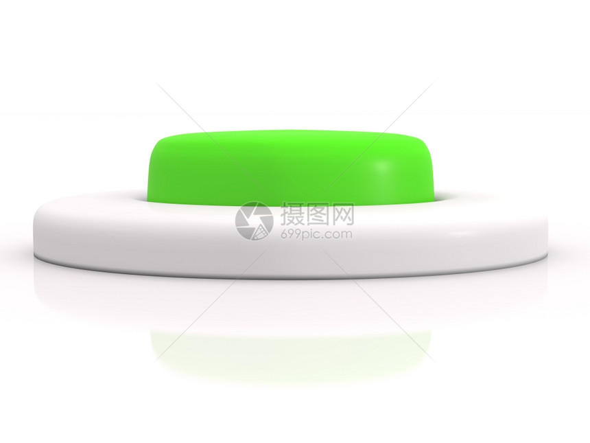 白色背景上孤立的圆形绿色按钮3D图标图片