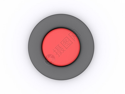 白色背景上孤立的圆红色按钮3D图标图片