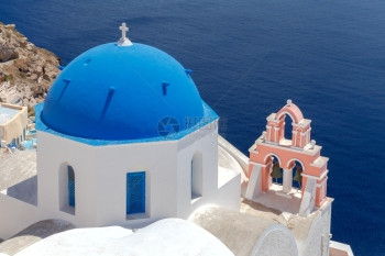 希腊圣托里尼奥亚传统小白教堂图片