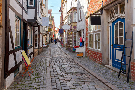 不来梅旧的美景街道古老的中世纪街道城市历史悠久的地方德国图片