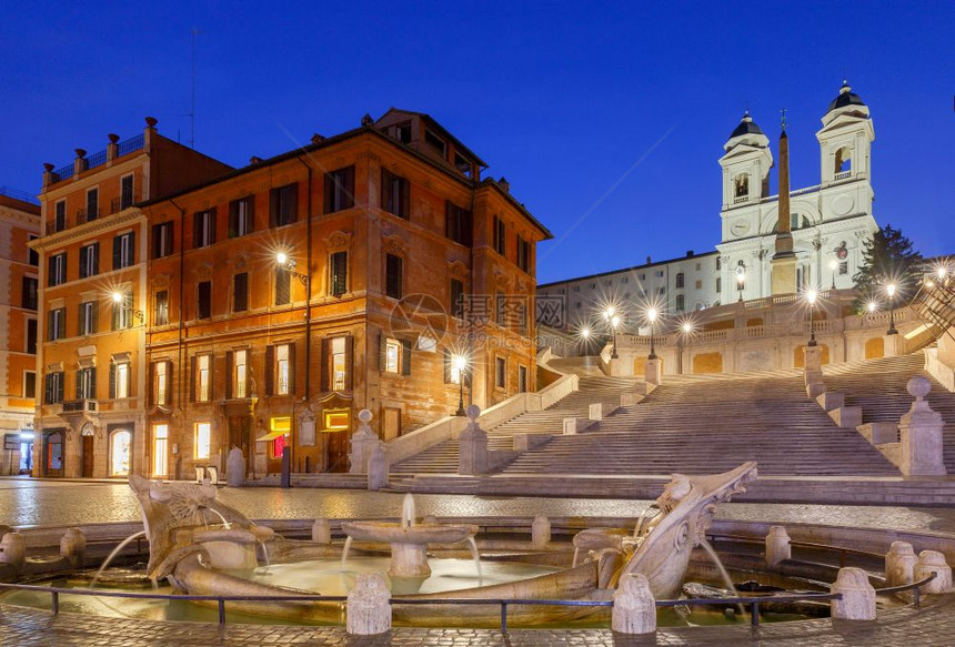 罗马西班牙广场不喷泉船和西班牙楼梯清晨意大利图片