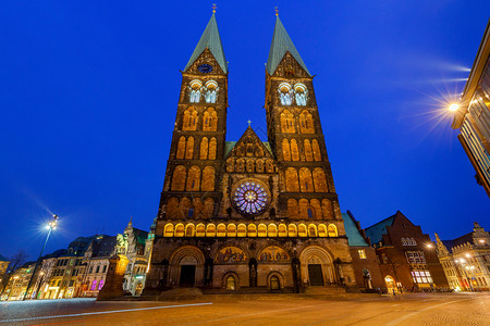 不来梅中央市场广不来梅大教堂城市历史古老的中世纪市场广德国巴伐利亚图片