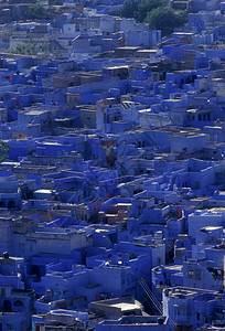 印度拉贾斯坦邦古城乔德普尔的蓝色城市背景图片