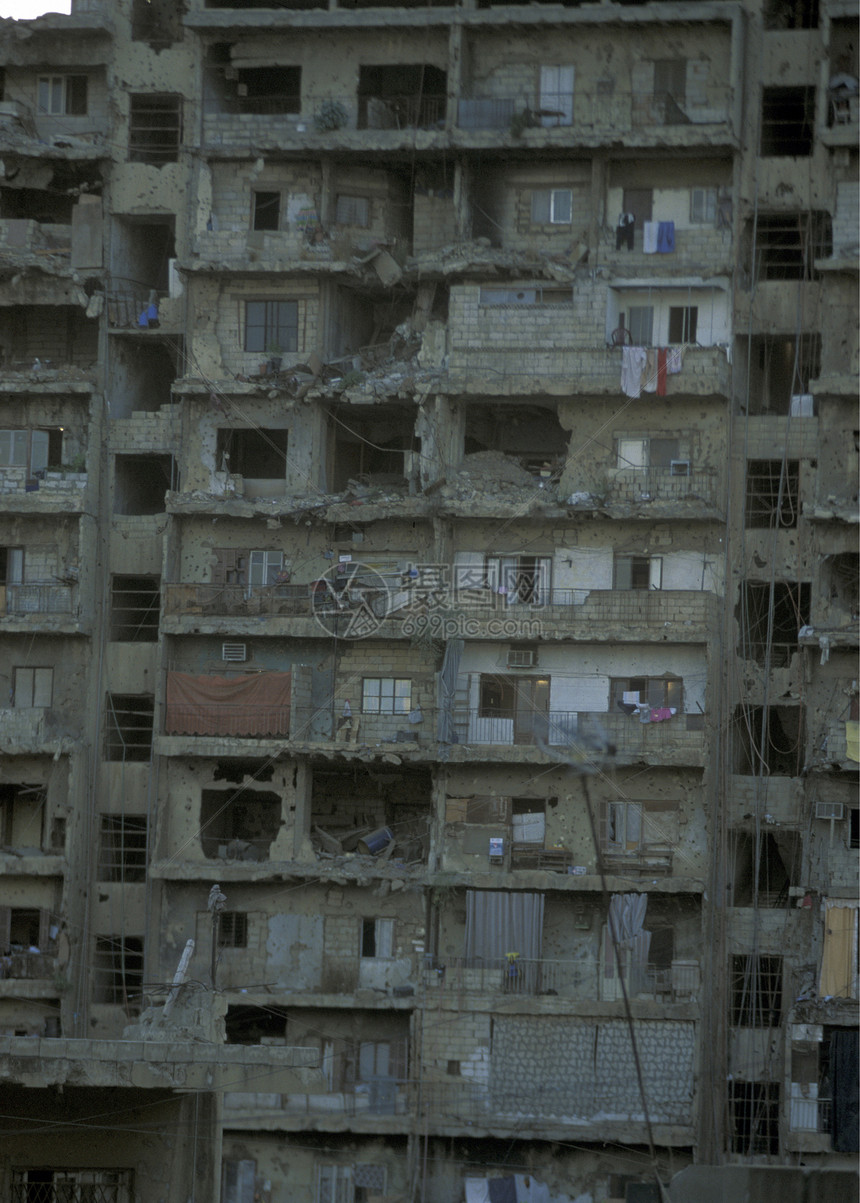 在黎巴嫩贝鲁特市中心黎巴嫩贝鲁特市中心发生战争摧毁房屋事件图片