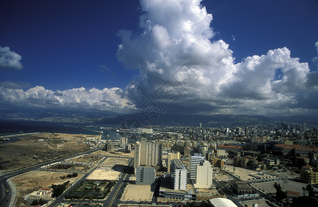 贝鲁特市中心位于东部Lebanon的海岸背景